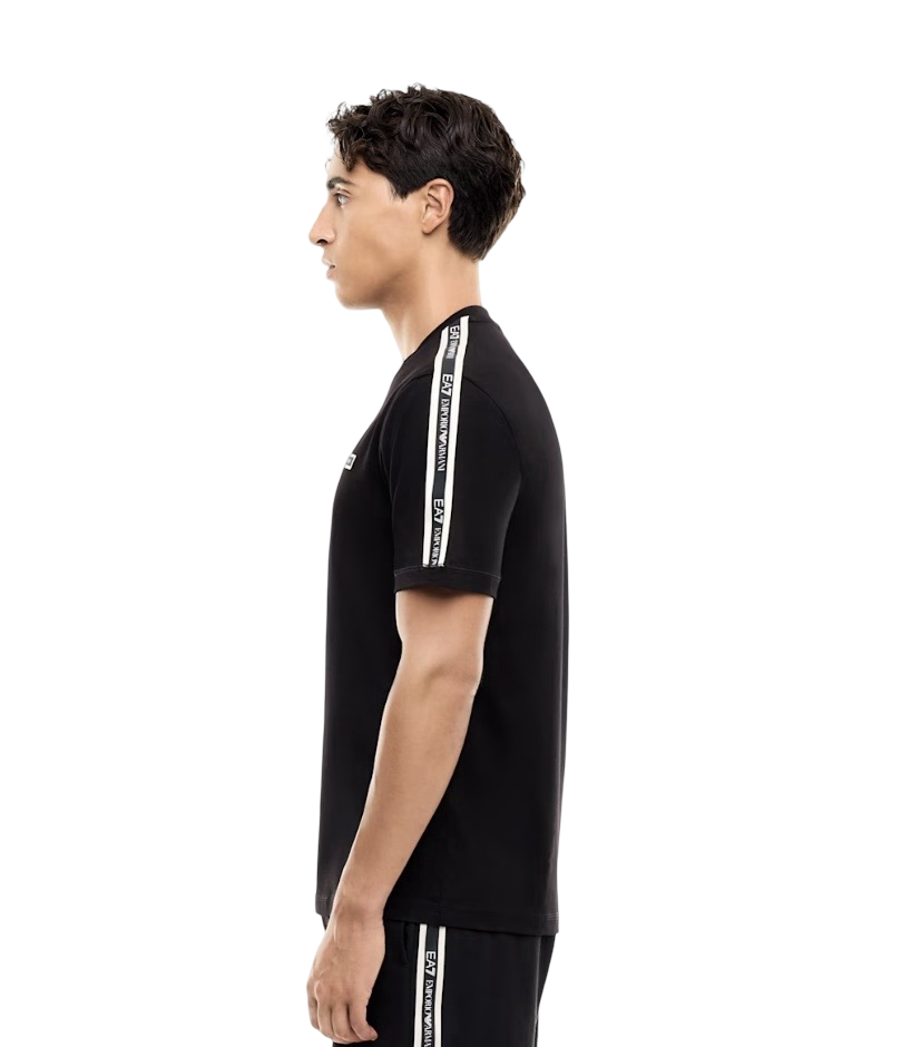 EA7 - T-shirt Nera Logo Series con Bande sulle spalle