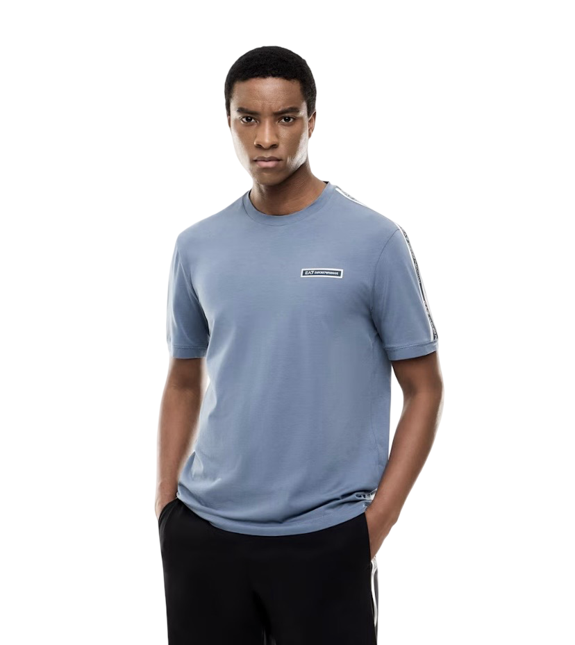 EA7 - T-shirt Azzurra Logo Series con Bande sulle spalle