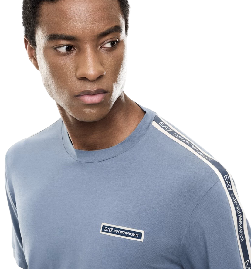 EA7 - T-shirt Azzurra Logo Series con Bande sulle spalle
