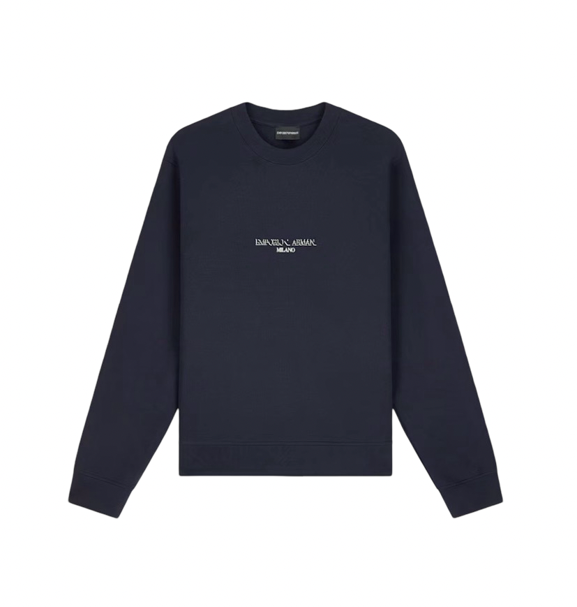 EMPORIO ARMANI - Felpa Blu in Double Jersey con Logo a contrasto