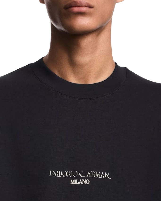 EMPORIO ARMANI - Felpa Blu in Double Jersey con Logo a contrasto
