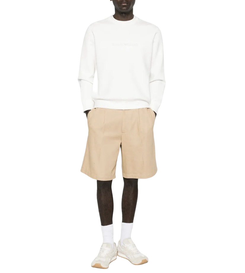 EMPORIO ARMANI - Felpa Bianca Essential in Doppio Jersey