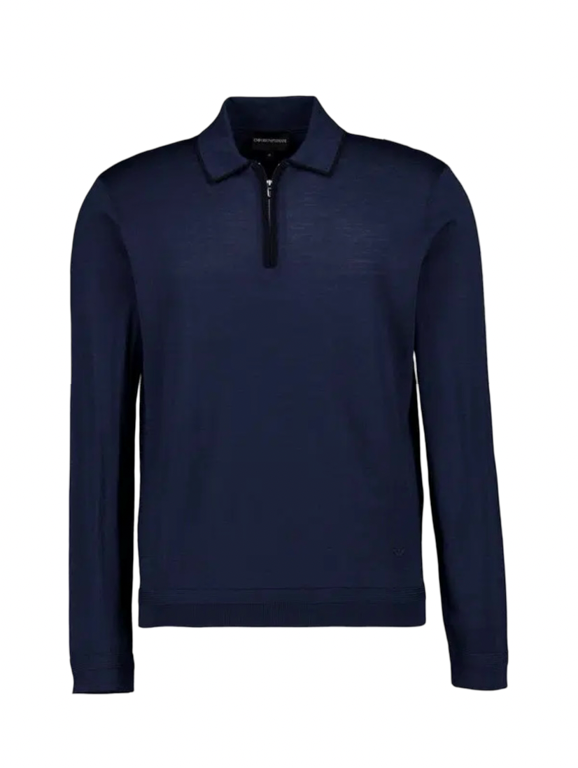 EMPORIO ARMANI - Maglioncino Blu con Collo a Polo Travel Essential