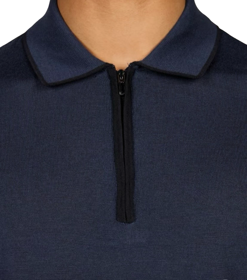 EMPORIO ARMANI - Maglioncino Blu con Collo a Polo Travel Essential