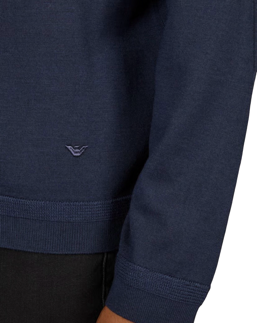 EMPORIO ARMANI - Maglioncino Blu con Collo a Polo Travel Essential