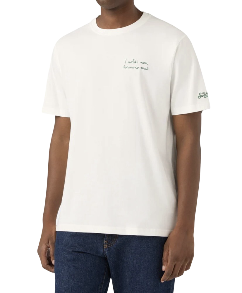MC2 SAINT BARTH - T-shirt Bianca con ricamo I Soldi Non Dormono Mai