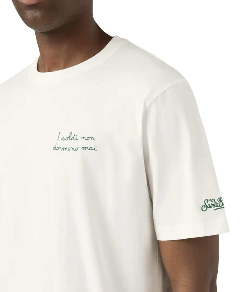 MC2 SAINT BARTH - T-shirt Bianca con ricamo I Soldi Non Dormono Mai