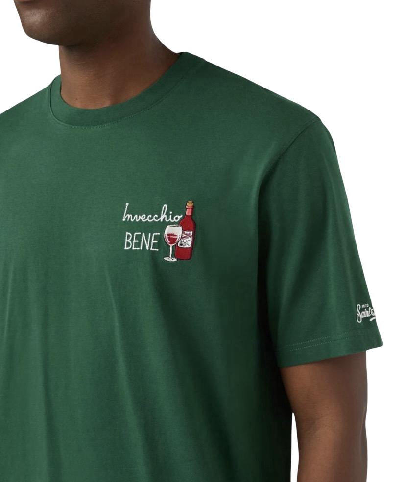 MC2 SAINT BARTH - T-shirt Verde con ricamo Invecchio Bene