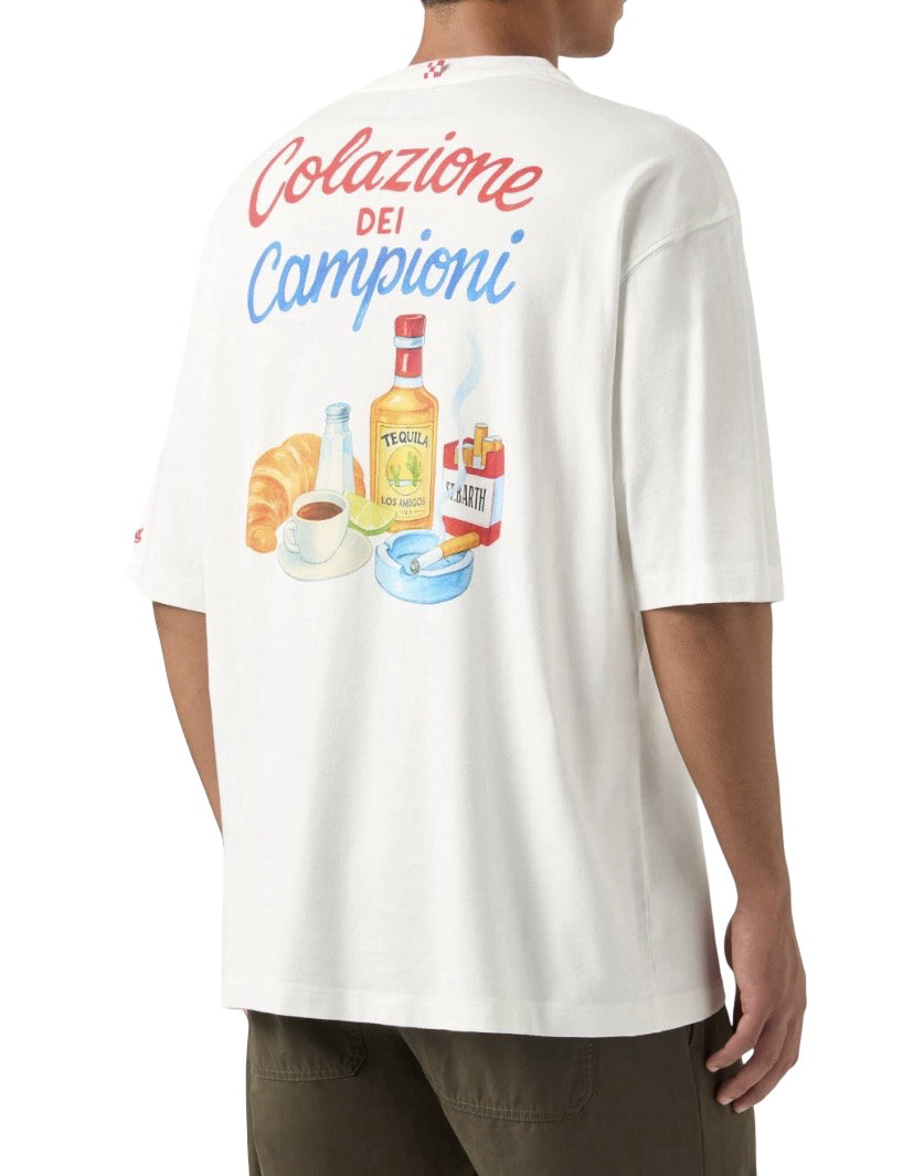 MC2 SAINT BARTH - T-shirt Bianca Delmar con stampa Colazione Dei Campioni sul retro