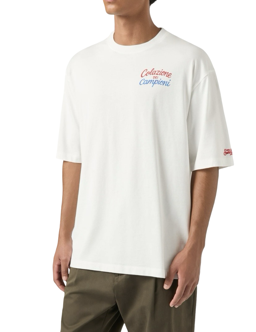 MC2 SAINT BARTH - T-shirt Bianca Delmar con stampa Colazione Dei Campioni sul retro