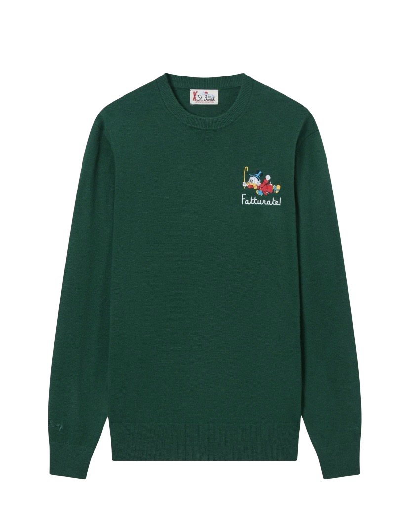 MC2 SAINT BARTH - Maglione Verde Heron Light Embry con ricamo Scrooge Fatturate