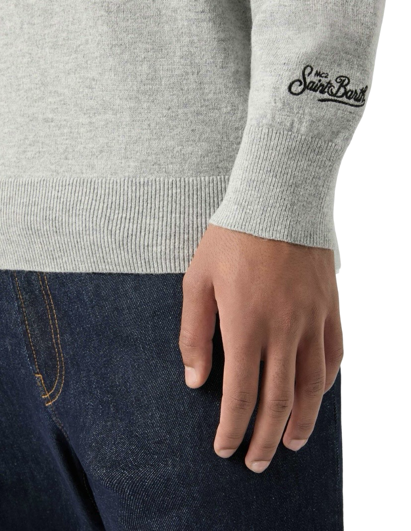 MC2 SAINT BARTH - Maglione Heron Light Embry Grigio con ricamo Watch Famolo Strano