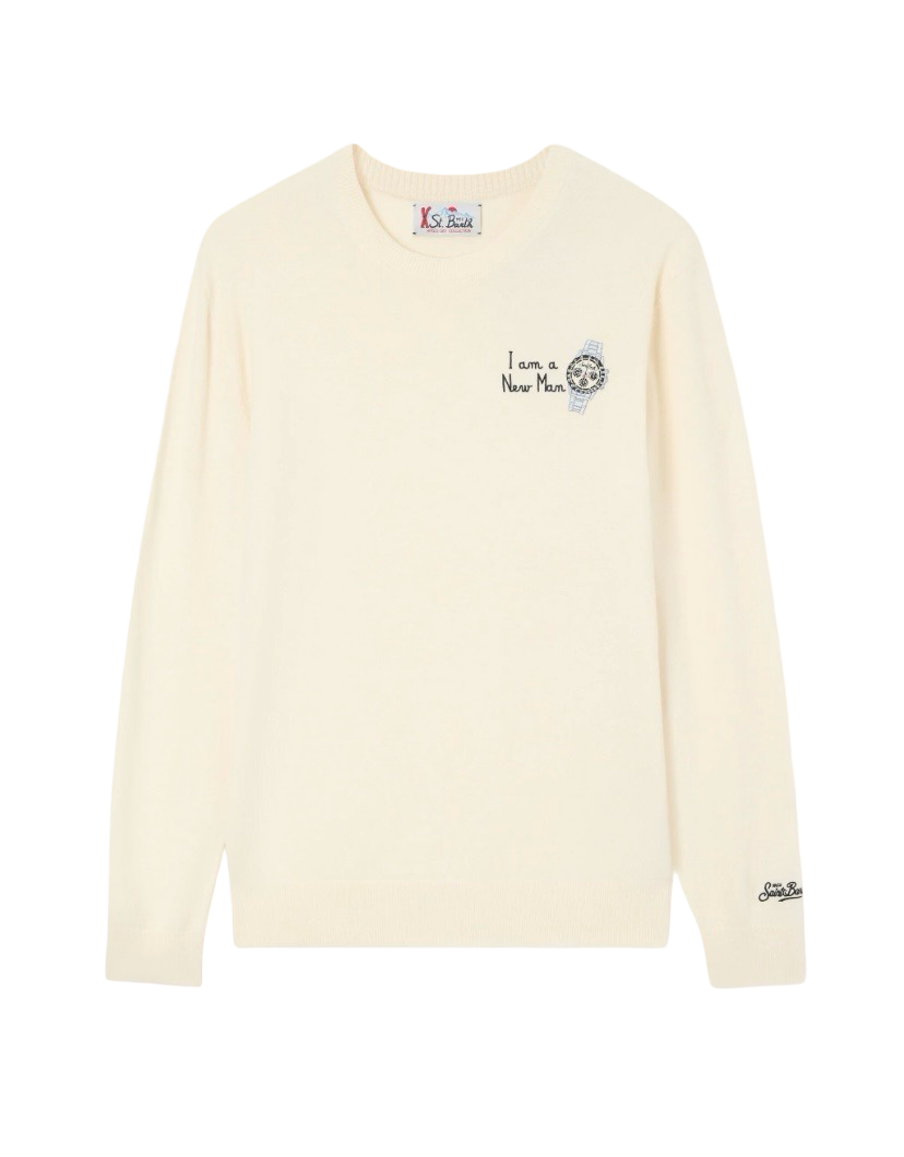 MC2 SAINT BARTH - Maglione Heron Light Embry Bianco con ricamo Watch I am a New Man