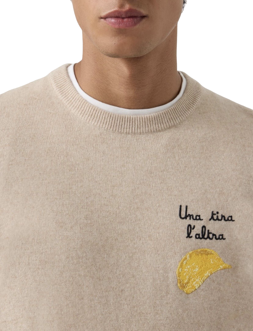 MC2 SAINT BARTH - Maglione Heron Light Embry Beige con ricamo Amica Chips Una tira l’altra