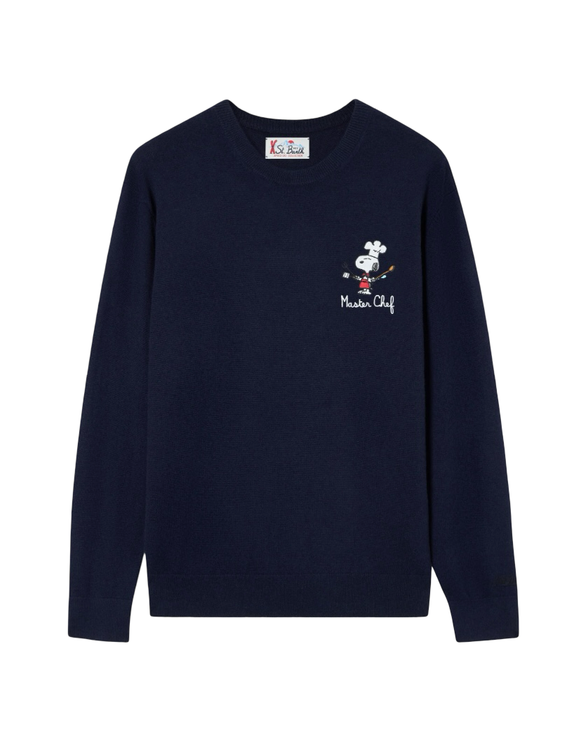 MC2 SAINT BARTH - Maglione Heron Light Embry Blu con ricamo Snoopy Master Chef