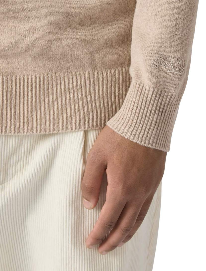 MC2 SAINT BARTH - Maglione Beige Mezza Zip Jermyn
