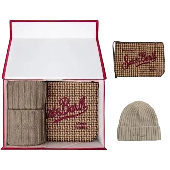 MC2 SAINT BARTH - Christmas Box Cappellino Beige e Pochette Pied de Poule
