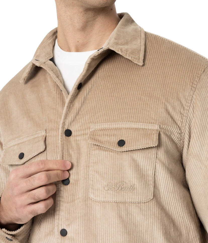 MC2 SAINT BARTH - Camicia Imbottita Beige in Velluto a Coste Chalet Corduroy