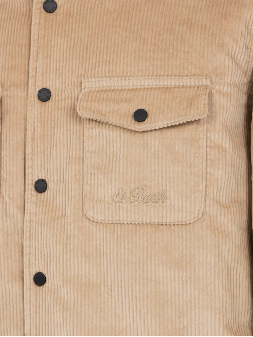 MC2 SAINT BARTH - Camicia Imbottita Beige in Velluto a Coste Chalet Corduroy