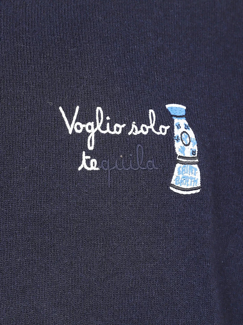 MC2 SAINT BARTH - Maglione Heron Light Embry Blu con ricamo Voglio Solo Tequila