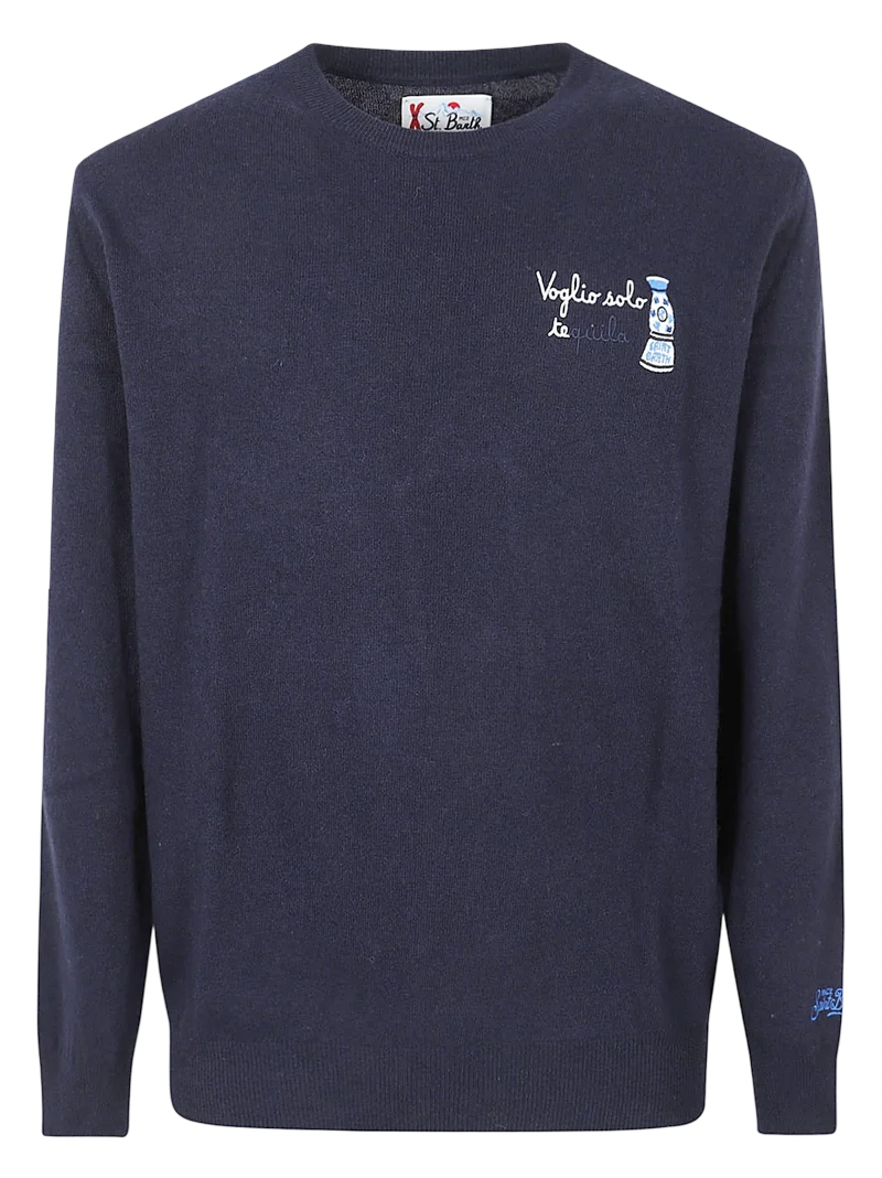 MC2 SAINT BARTH - Maglione Heron Light Embry Blu con ricamo Voglio Solo Tequila