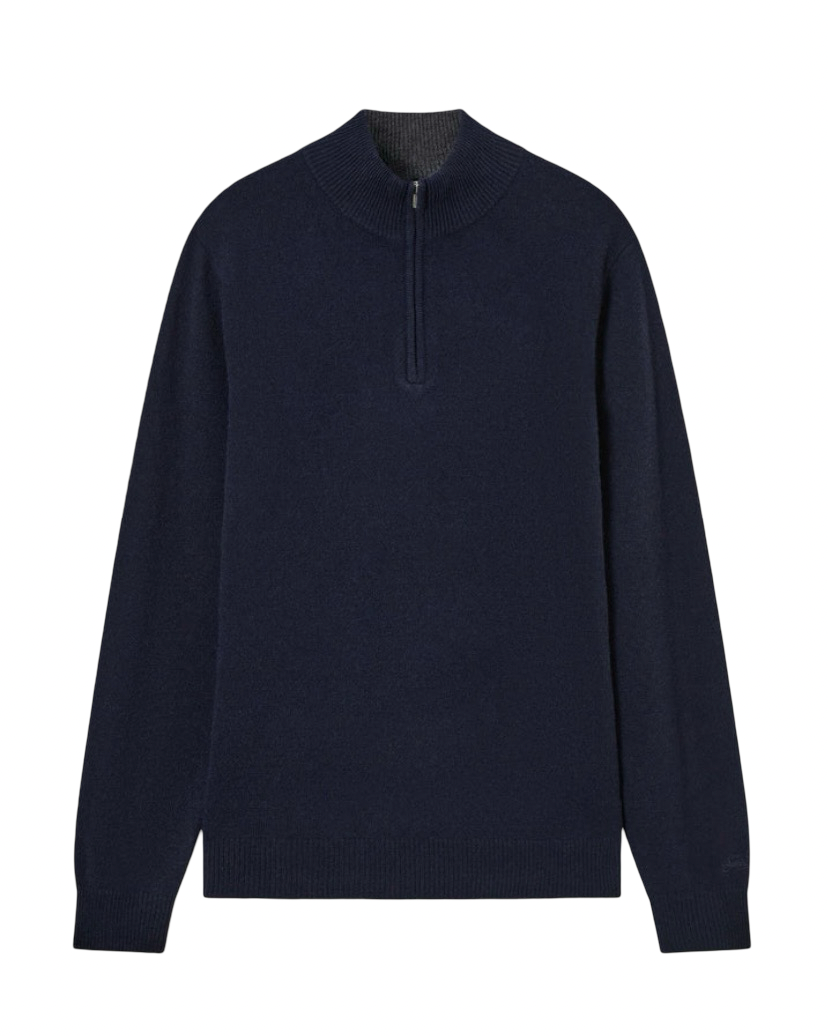 MC2 SAINT BARTH - Maglione Mezza Zip Blu Jermyn Contrast Lambswool