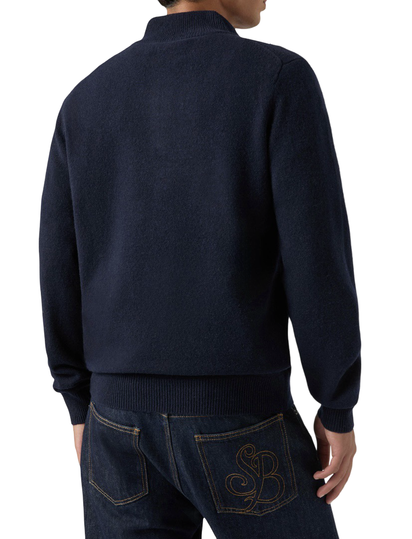 MC2 SAINT BARTH - Maglione Mezza Zip Blu Jermyn Contrast Lambswool