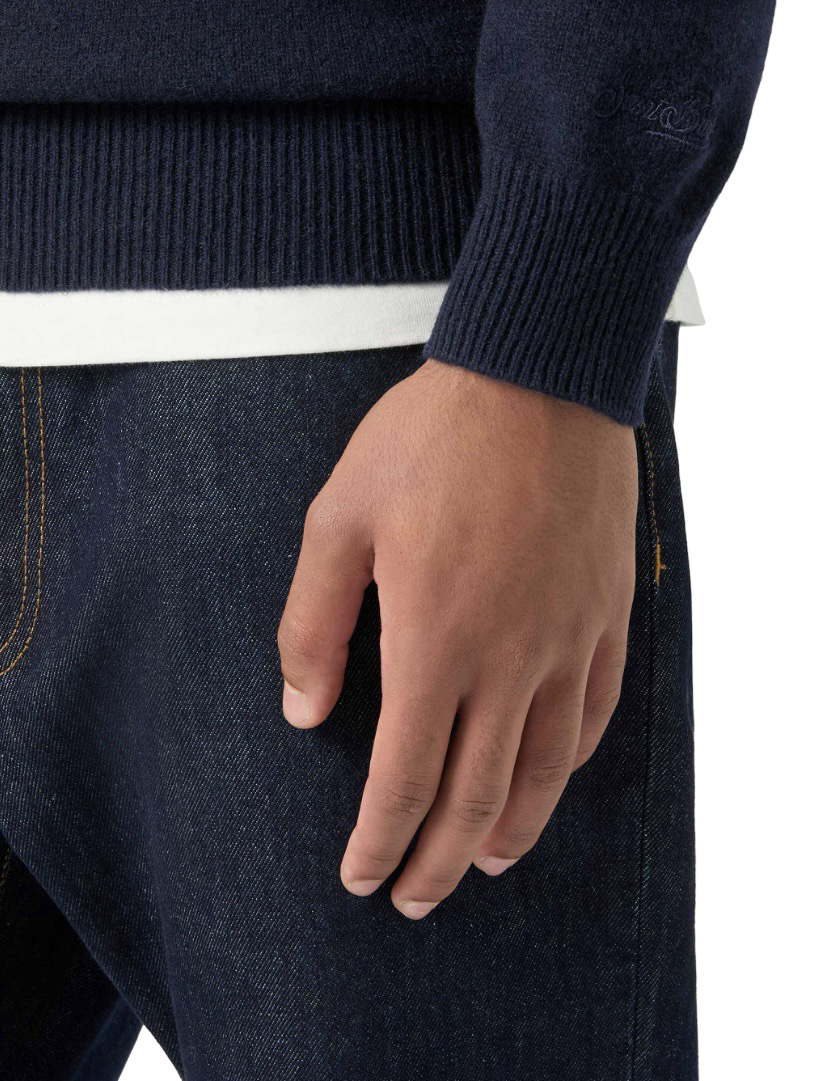 MC2 SAINT BARTH - Maglione Mezza Zip Blu Jermyn Contrast Lambswool