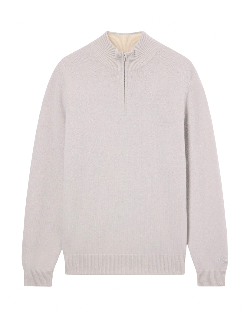 MC2 SAINT BARTH - Maglione Mezza Zip Grigio Jermyn Contrast Lambswool