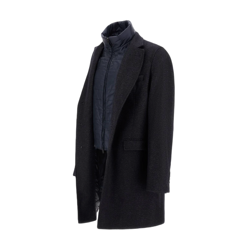 HERNO - Cappotto Blu Spigato con pettorina rimovibile