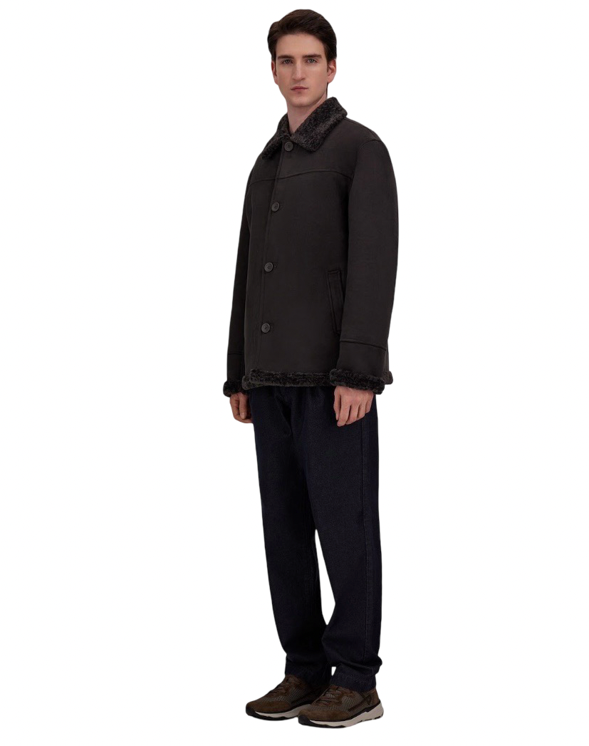 HERNO - Giacca Montone Grigio Antracite Effetto Suede