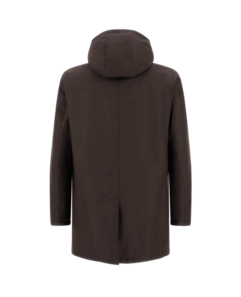 HERNO - Parka Marrone in Flanella con Membrana Impermeabile