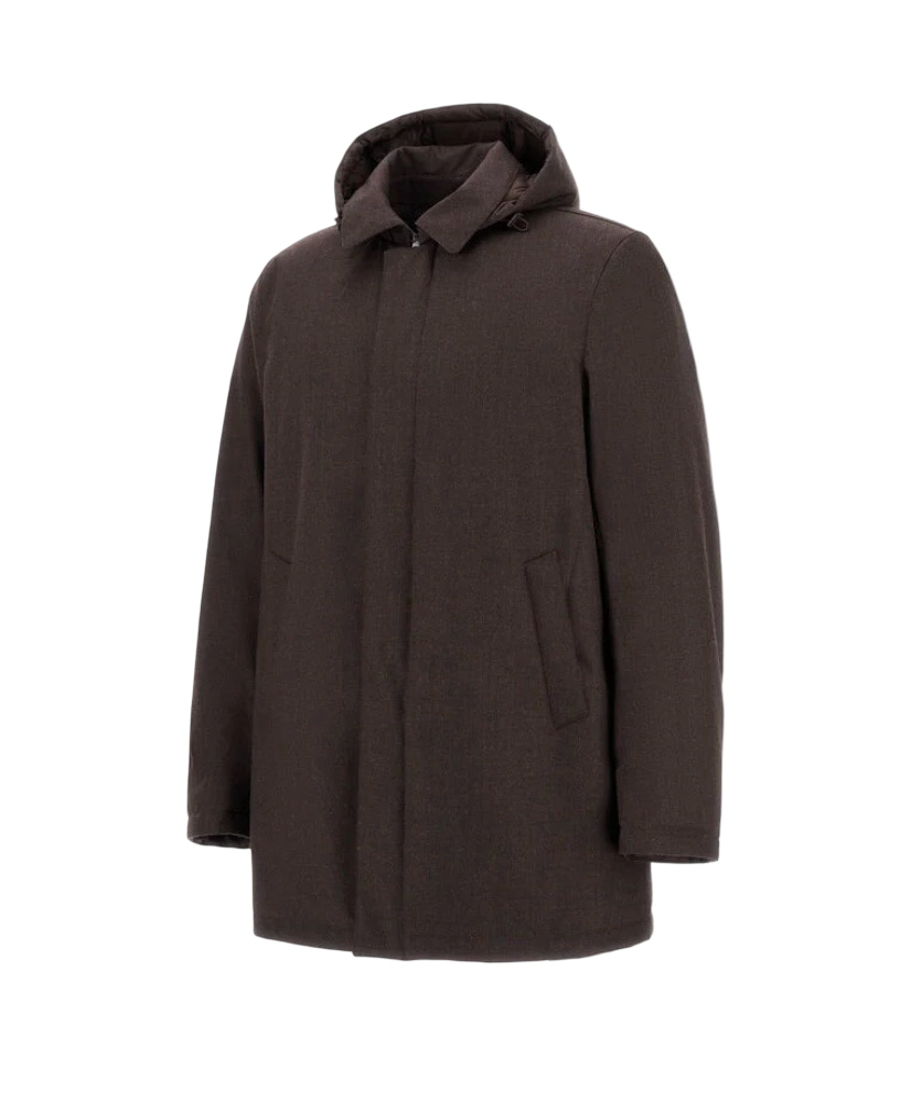 HERNO - Parka Marrone in Flanella con Membrana Impermeabile