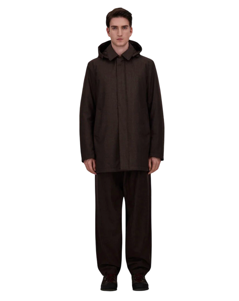HERNO - Parka Marrone in Flanella con Membrana Impermeabile