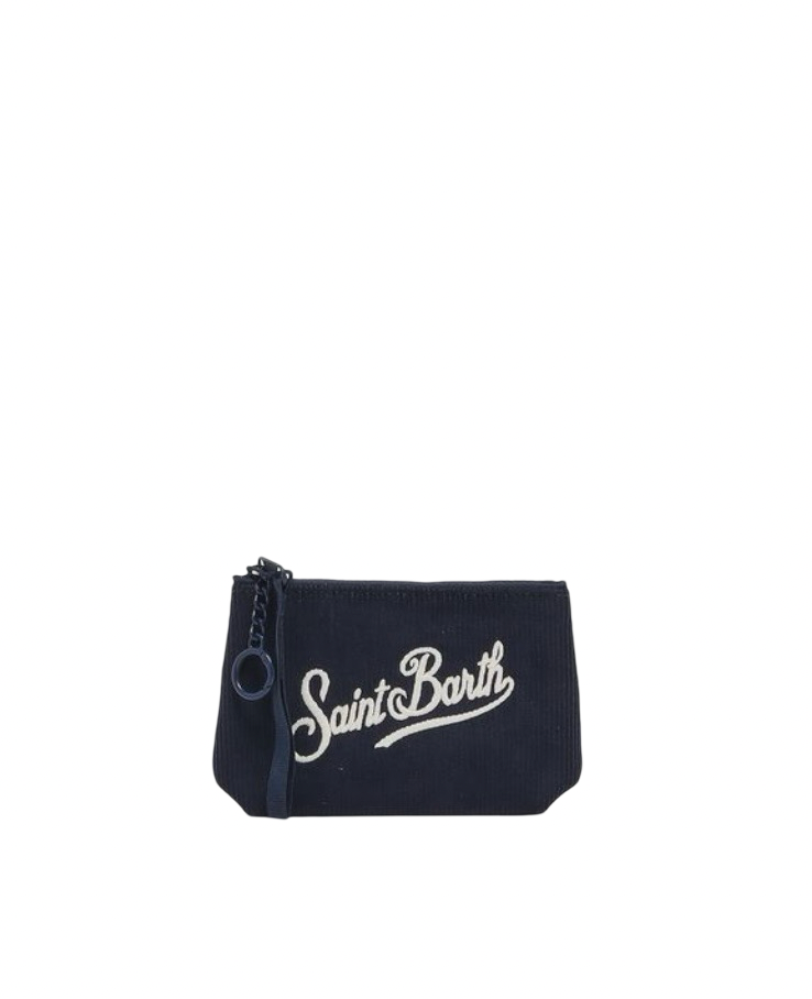 MC2 SAINT BARTH - Mini Pochette Aline Blu in Velluto a Coste Corduroy