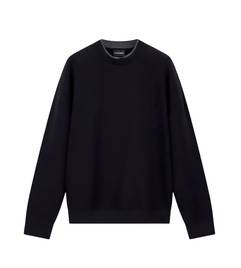 EMPORIO ARMANI - Felpa Nera Over in Double Jersey con Ricamo Aquila