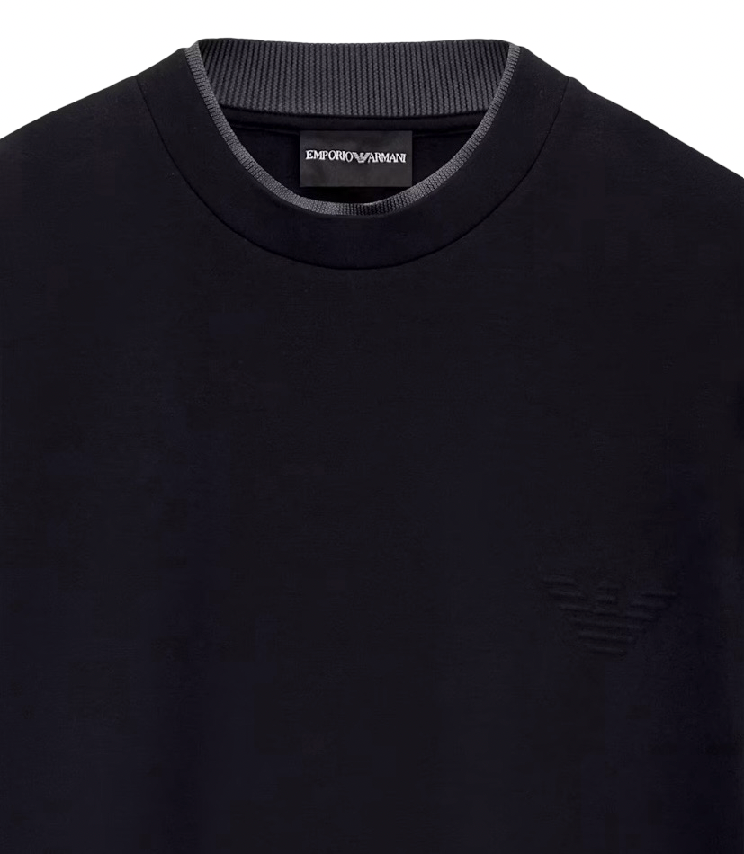 EMPORIO ARMANI - Felpa Nera Over in Double Jersey con Ricamo Aquila
