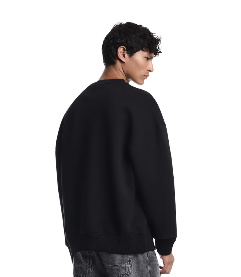 EMPORIO ARMANI - Felpa Nera Over in Double Jersey con Ricamo Aquila