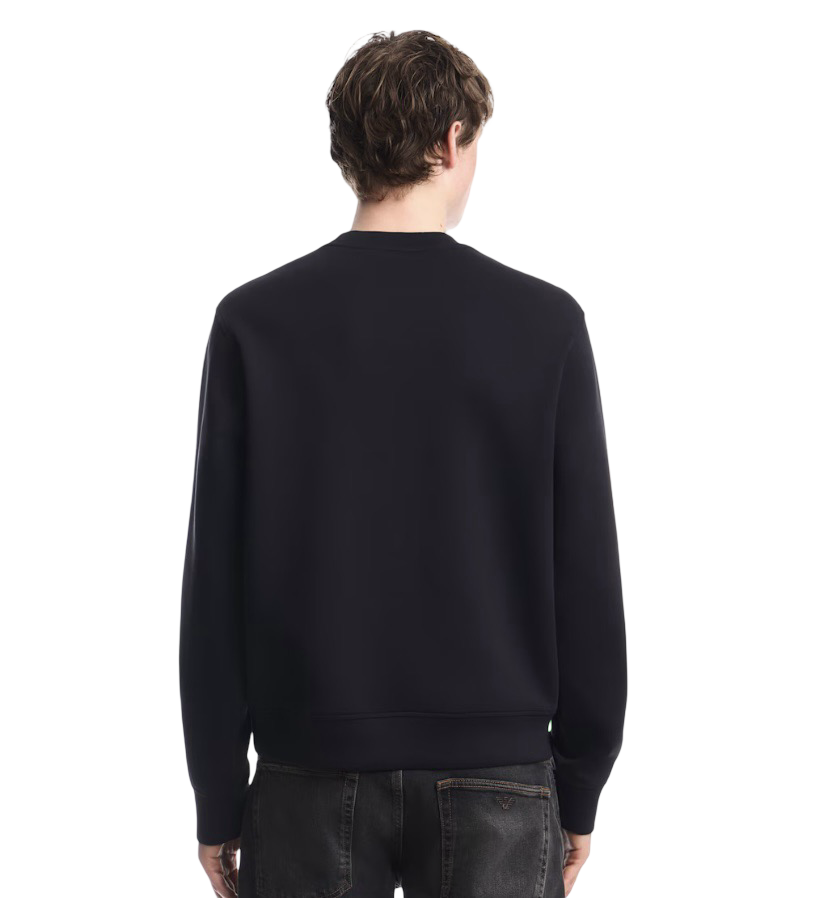 EMPORIO ARMANI - Felpa Blu in Double Jersey con Logo Aquila Arancione