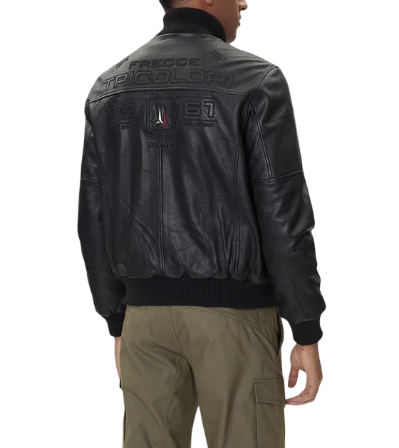 AERONAUTICA MILITARE - Giubbotto di Pelle Nero Frecce Tricolori