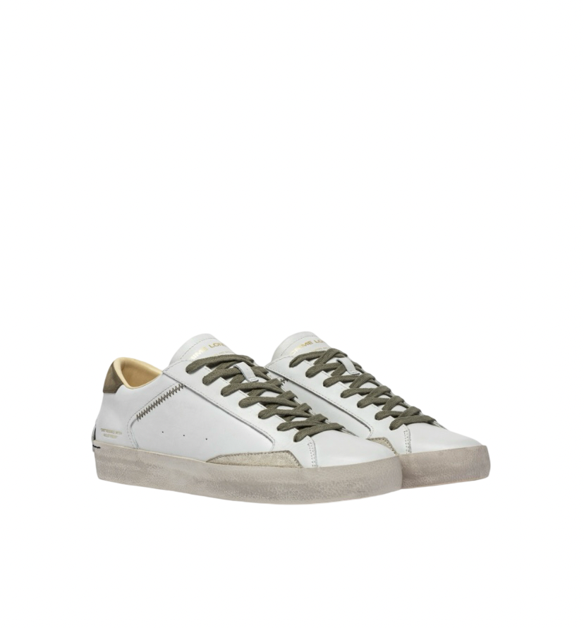 CRIME LONDON - Sneakers Bianche e Verde Militare Distressed