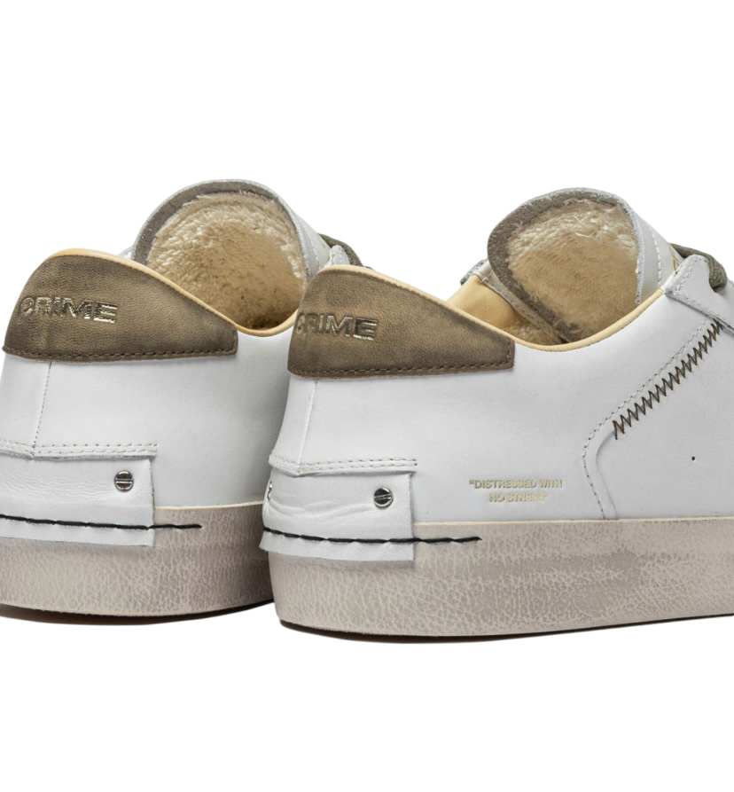 CRIME LONDON - Sneakers Bianche e Verde Militare Distressed