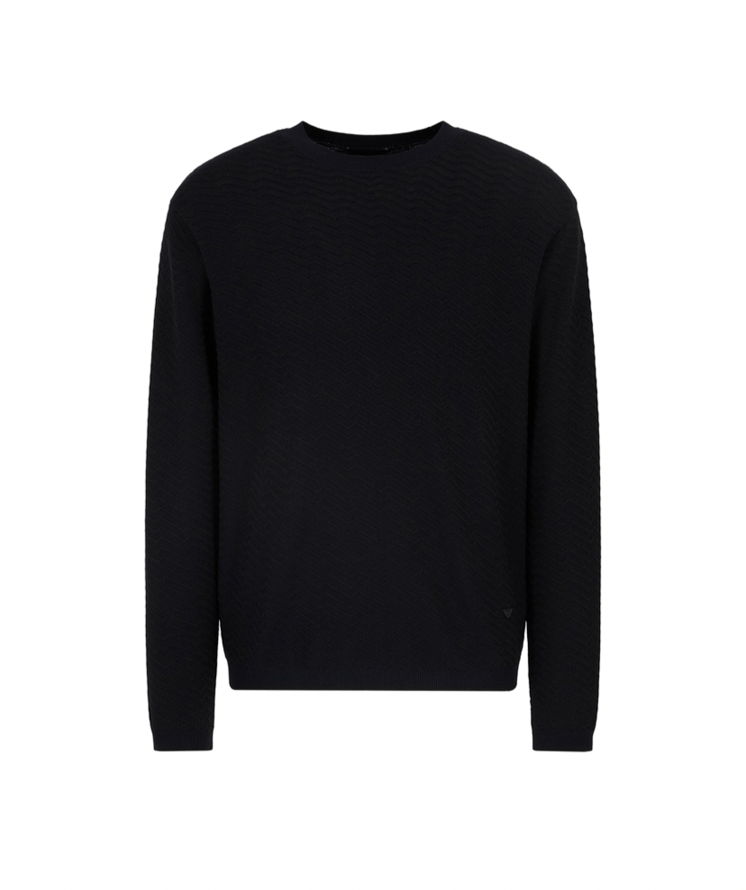 EMPORIO ARMANI - Maglione Blu Navy con lavorazione righe tono su tono