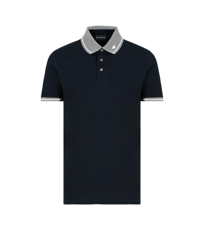 EMPORIO ARMANI - Polo Blu Navy in Piquet con Collo Profilato