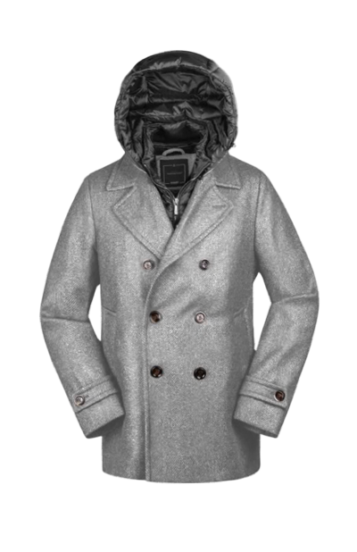 HESKIMO - Cappotto Doppiopetto in Twill di Lana Grigio
