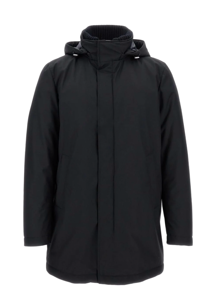 HERNO - Piumino Nero in New Business e Nylon Ultralight con collo in maglia