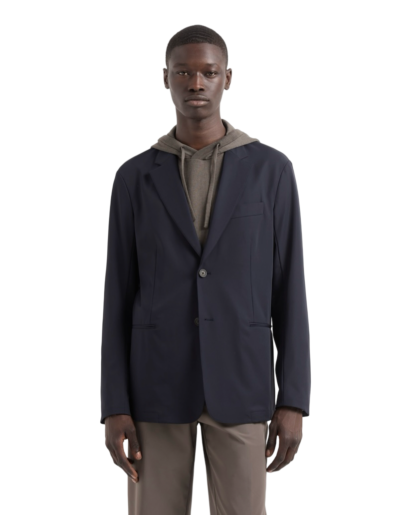EMPORIO ARMANI - Blazer Monopetto Blu Navy in Nylon Stretch Travel Essential