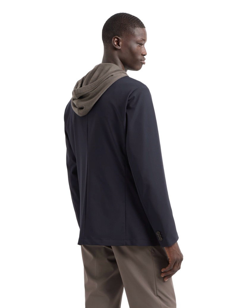 EMPORIO ARMANI - Blazer Monopetto Blu Navy in Nylon Stretch Travel Essential