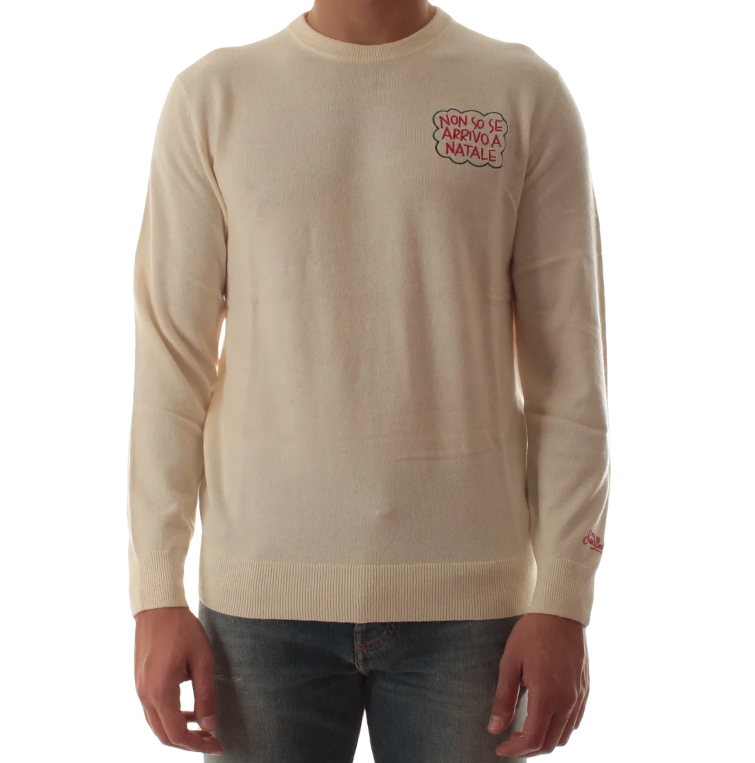 MC2 SAINT BARTH - Maglione Bianco Panna Non So Se Arrivo a Natale