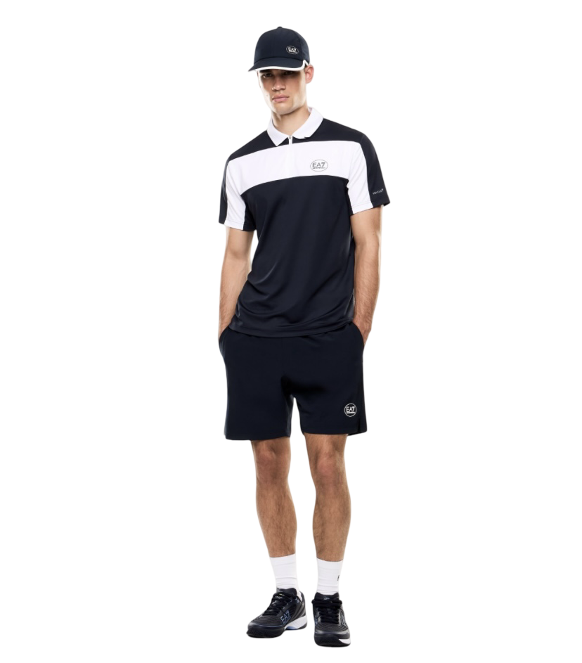 EA7 - Polo Blu e Bianca Tennis Pro in Tessuto Tecnico Ventus7